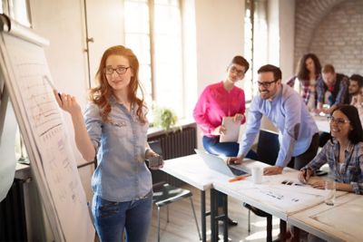 Employees participate in group training