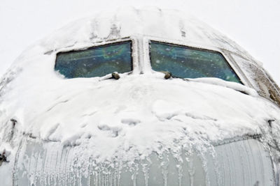 Aircraft covered by ice