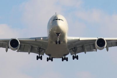 Aircraft flies through the air