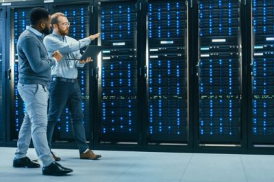 Two men in data center