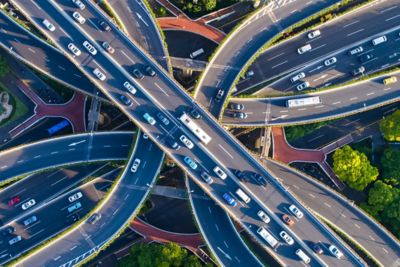 Cars traveling across freeways