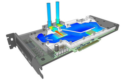 Thermal-fluid analysis 3D model showing temparature distribution using Ansys Discovery