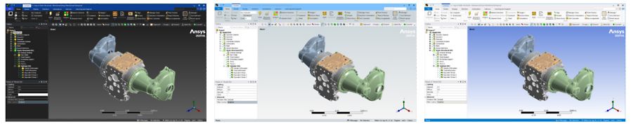 Ansys 2024 R1 provides three user interface modes to choose from (left to right): Dark Mode, Light Mode, and Classic Mode. 