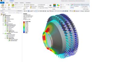 A drum compressor being analyzed with Ansys Mechanical's multistage analysis feature