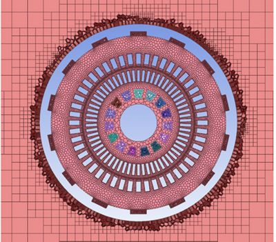 Cross-sectional view along the axial direction of the CFD mesh