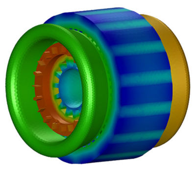 Temperature distribution on stator, windings and rotor computed by CFD