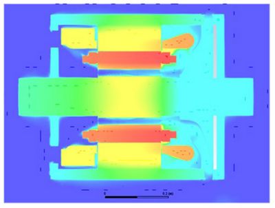 Cross-sectional view along the radial direction of the temperature distribution computed by CFD