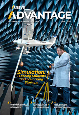 Penn State professor Gregory Huff and a student examine a scale model of a single engine aircraft in an anechoic chamber. They are evaluating embedded antenna radiation patterns and linking performance studied in Ansys STK for in-flight scenarios involving remote agricultural sensor data acquisition and navigationbased sensor fusion.