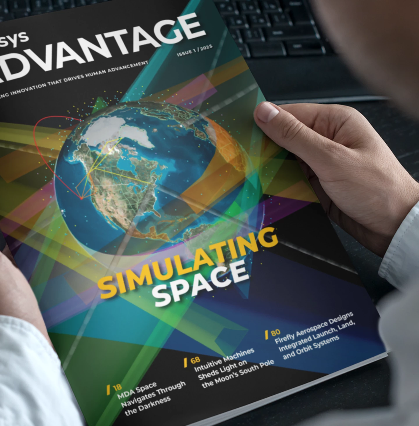 「The Ansys Advantage」誌を手にしている人Ansys。