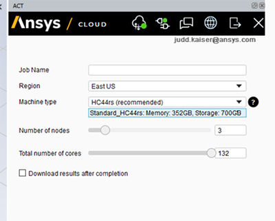 Ansys Cloud configured and optimized HPC interface