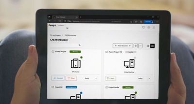 Ansys simulation software being used on a tablet via AWS