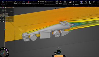 Airflow obtained around the vehicle in Ansys Discovery