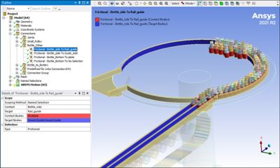A bottle sorting system modeled in Ansys Motion