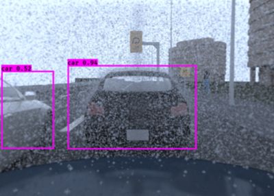 Scattered lidar points with high power accumulate near the sensor due to scattering of snowflakes