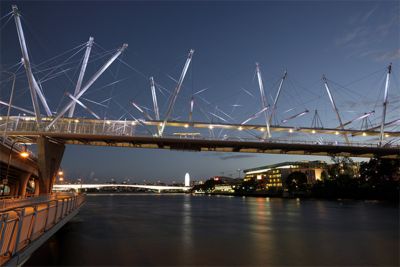 The Kurilpa Bridge (originally the Tank Street Bridge) over the Brisbane River in Brisbane, Queensland, Australia