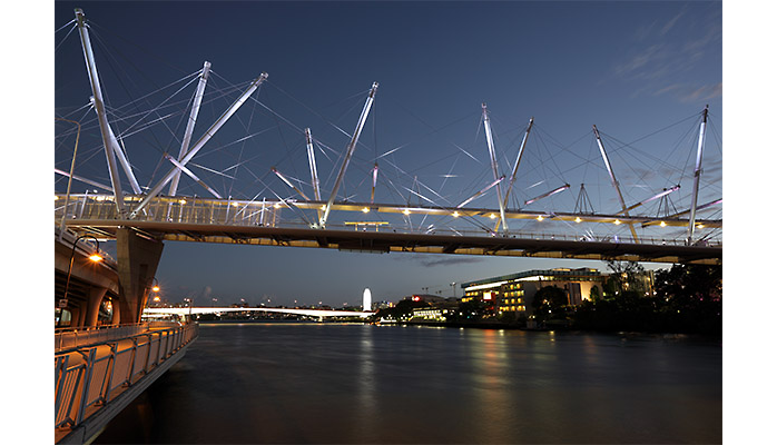 The Kurilpa Bridge (originally the Tank Street Bridge) over the Brisbane River in Brisbane, Queensland, Australia