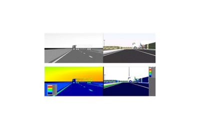 SPEOS is used to simulate what a sensor would capture when it encounters a white truck and a bright sky.