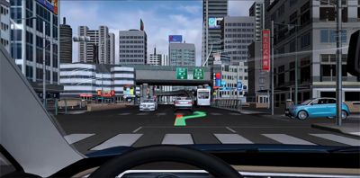 An augmented reality head-up display informs a driver of road conditions