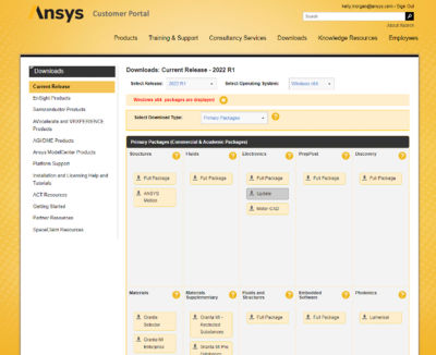 Download page on the Ansys Customer Portal