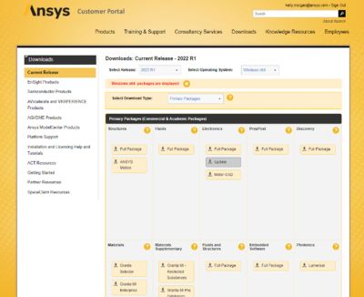 Ansys客户门户的下载页面