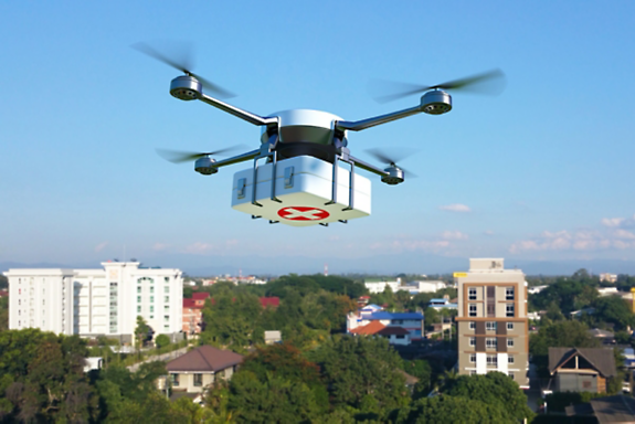 Drone carrying a first aid kit
