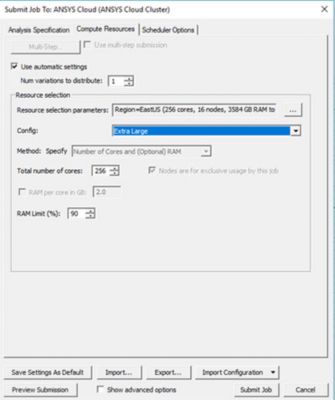 Simulations can be submitted to Ansys Cloud via simple pull-down menus.