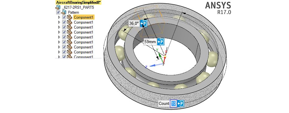  Editing ball bearing geometry in Ansys SpaceClaim to add more rolling elements