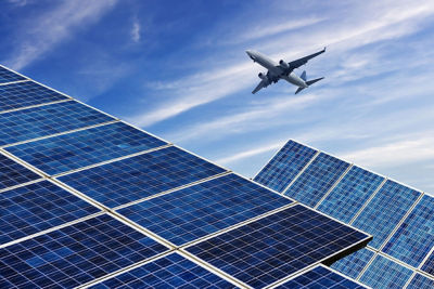 Airplane and solar panels