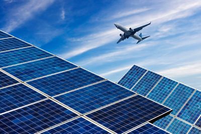 Airplane and solar panels