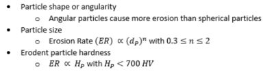 Erosion particle parameters