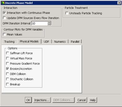 Discrete Particulate Model (DPM) Panel in Ansys Fluent