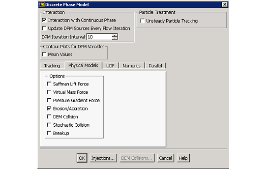 Discrete Particulate Model (DPM) Panel in Ansys Fluent