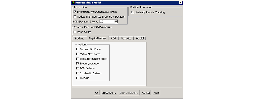 Discrete Particulate Model (DPM) Panel in Ansys Fluent