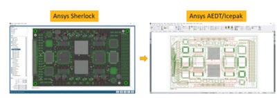 A PCB model being exported from Sherlock into Icepak for advanced thermal analysis simulation