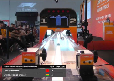 Helios Racing defeats team Pharos during the 2022 F1 in Schools World Finals Knockout Competition 