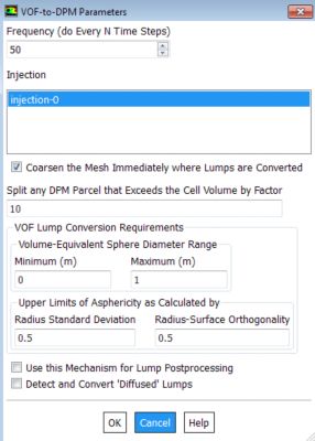 VOF-to-DPM Parameters in Ansys Fluent