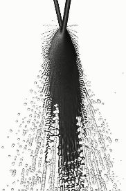double impinging jet showing in dark color the part of the spray that is resolved in the VOF formulation and in light color the drops that have been converted 