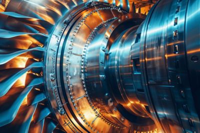 Industrial gas turbine engine, engineering equipment, turbine close-up, heavy industry concept