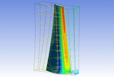 fluid flow surrounding a centrifugal airfoil