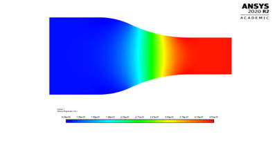Simulation of fluid flow through a converged nozzle using Ansys Student