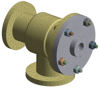 A pipe connection geometry using Ansys Mechanical’s hybrid meshing capabilities 