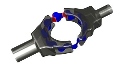 Oil in a gerotor pump shows the extent of cavitation (red) on the gear wall