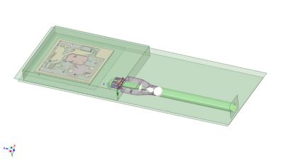 Geometry for an HDMI connector, cable, and pins, as well as a nearby printed circuit board (PCB)