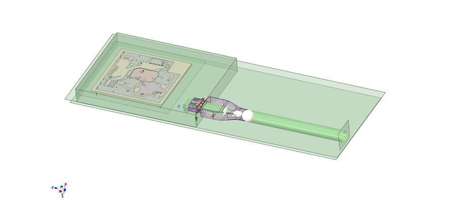 Geometry for an HDMI connector, cable, and pins, as well as a nearby printed circuit board (PCB)