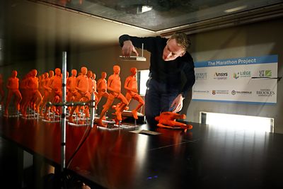 Project team member aligning the models in the wind tunnel (Copyright: Heriot-Watt University)