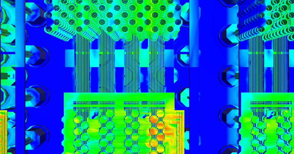 3D simulation of an interposer connecting the High Bandwidth Memory (HBM) module to the die in Ansys HFSS IC