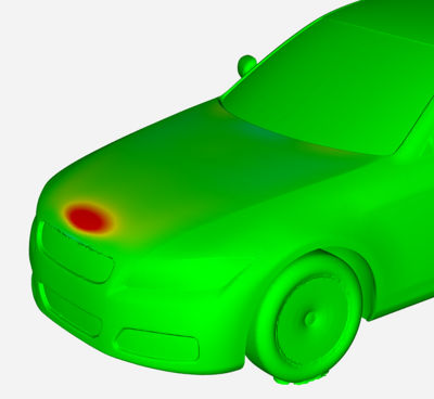 Ansys Fluent adjoint solver showing areas that can be morphed to improve the car's drag