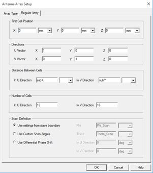 This HFSS Antenna Toolkit menu is used to set up an antenna array