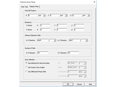This HFSS Antenna Toolkit menu is used to set up an antenna array