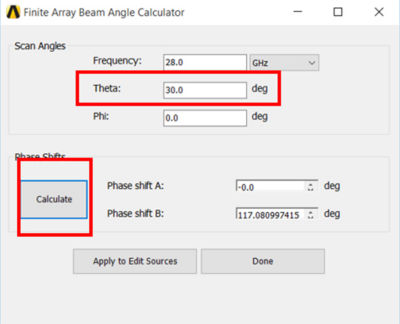 finite array beam angle calculator